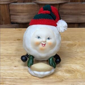 Vintage Festive Snowman ceramic Figurine with Red and Green Hat